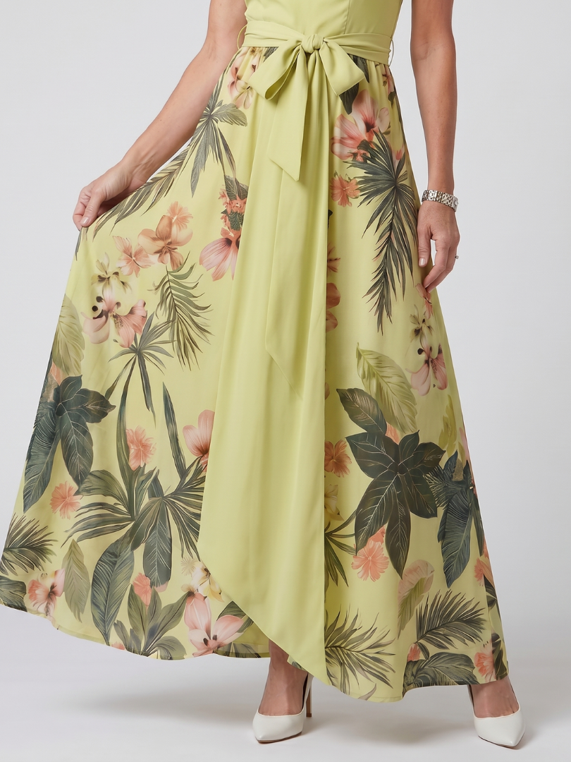 Marlowe | Gathered High Neck Botanical Print Maxi Dress