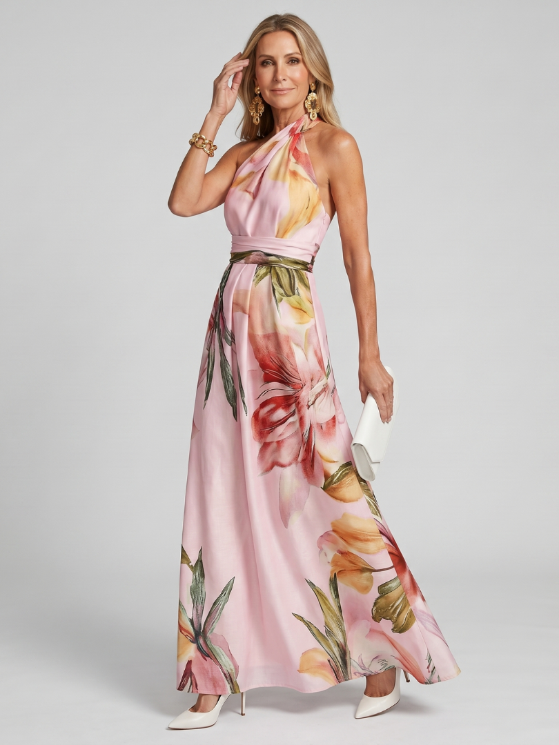 Georgine | Halter Neck Floral Print Sleeveless Maxi Dress