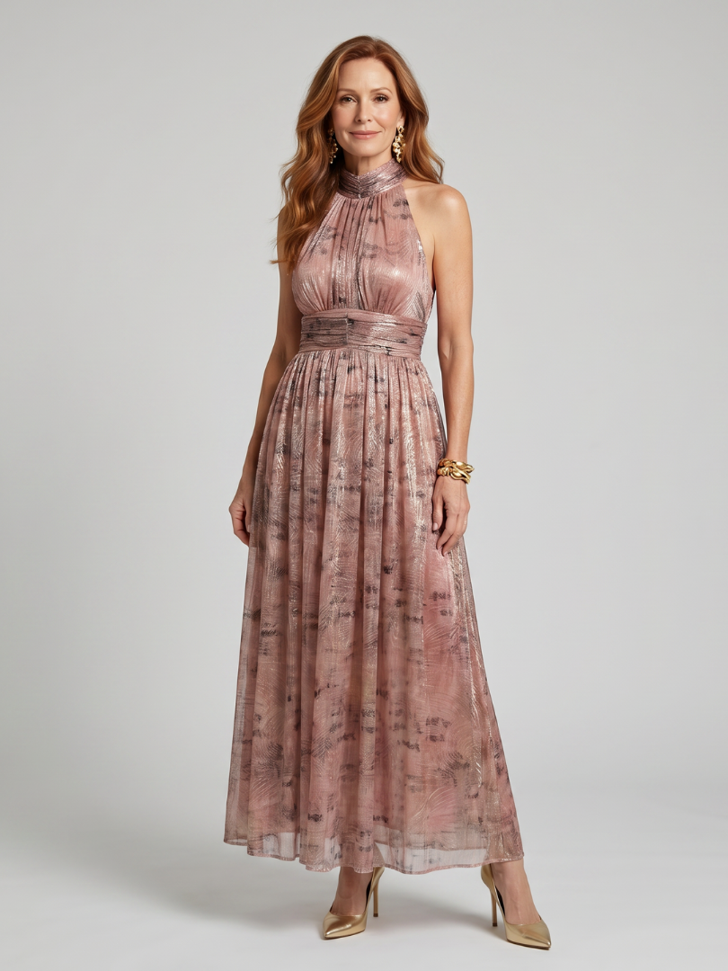 Sabine | High Neck Sleeveless Metallic Midi Dress
