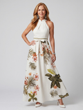 Marlowe | Gathered High Neck Botanical Print Maxi Dress