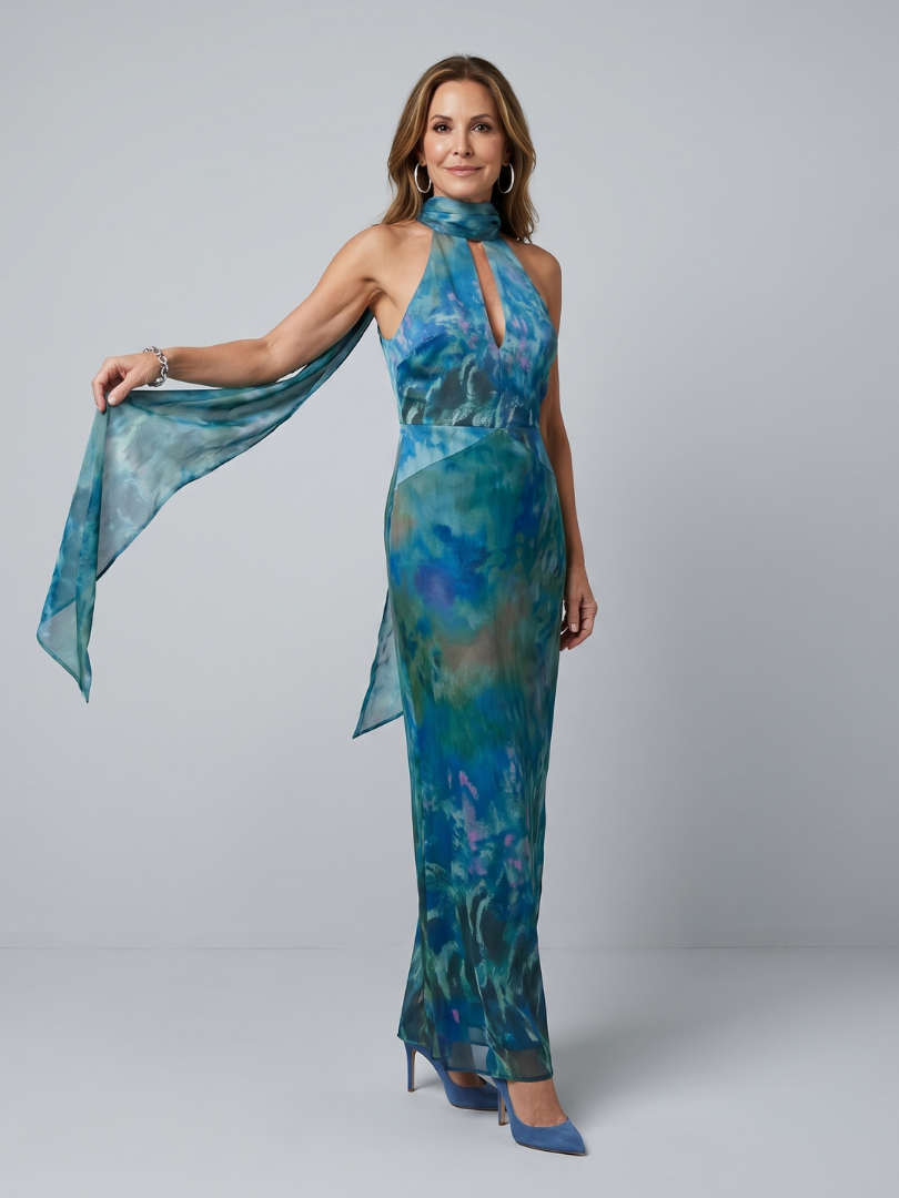 Isolde | High Neck Keyhole Sleeveless Maxi Dress