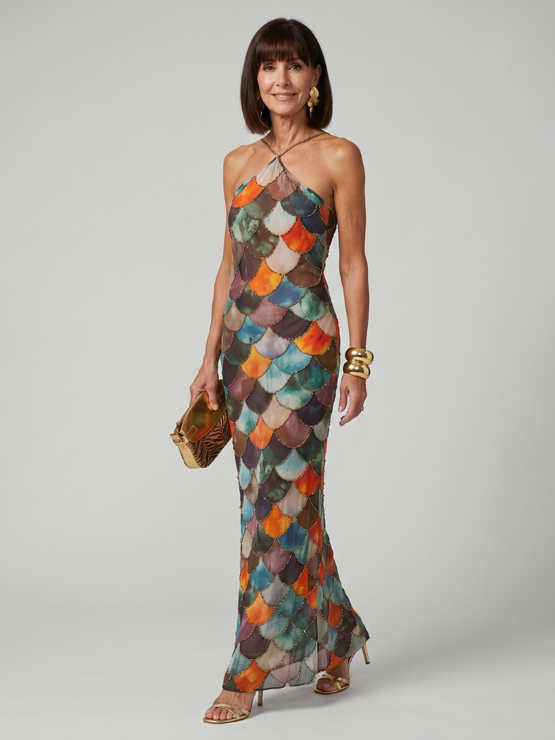 Jessa | Scallop Pattern Sleeveless Maxi Dress