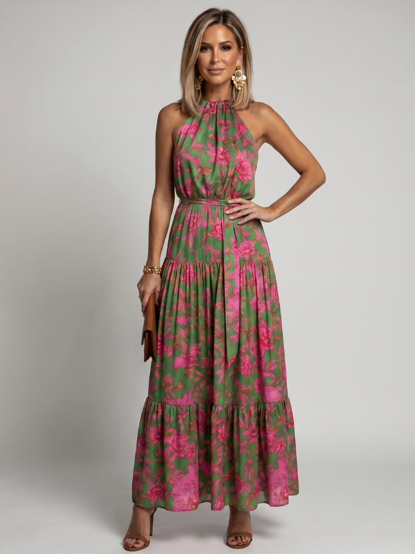 Calista | Gathered Floral Midi Dress