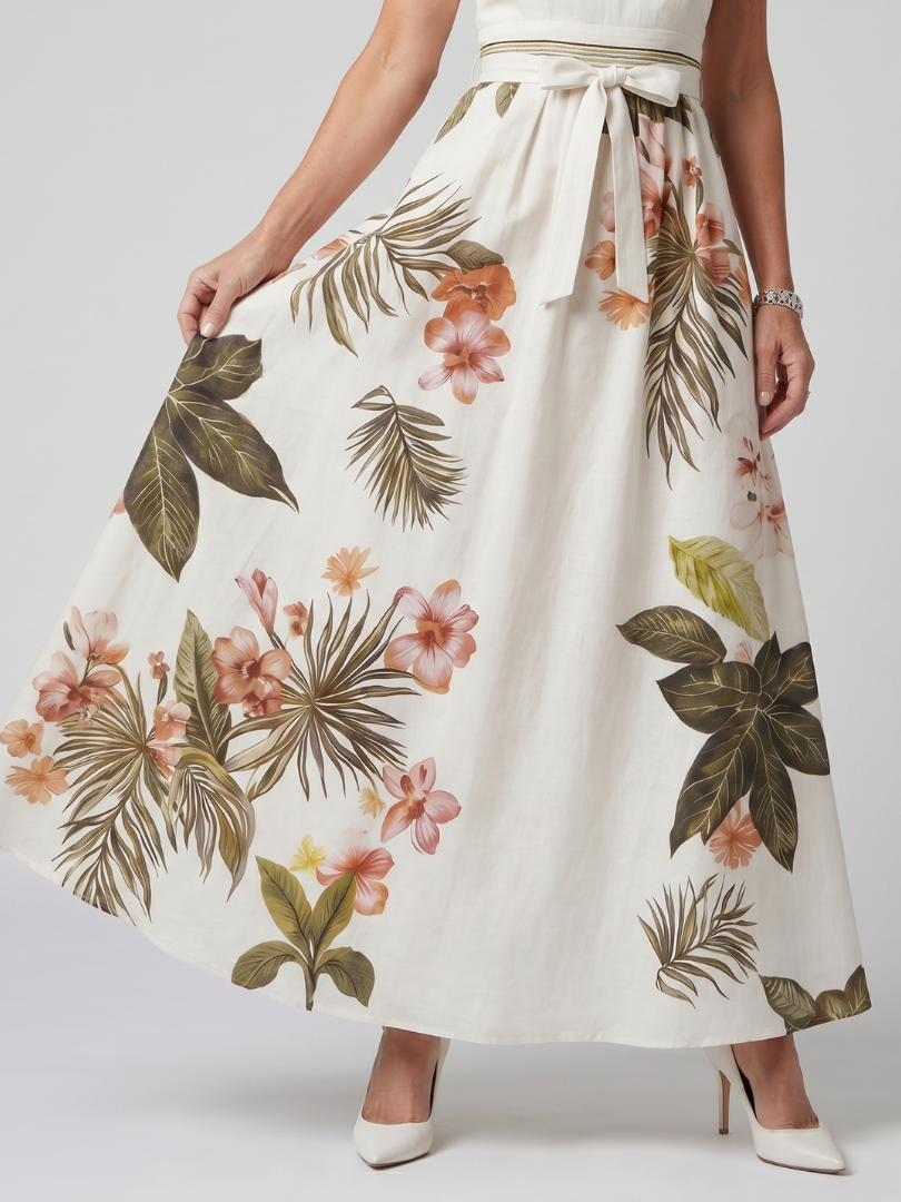 Marlowe | Gathered High Neck Botanical Print Maxi Dress