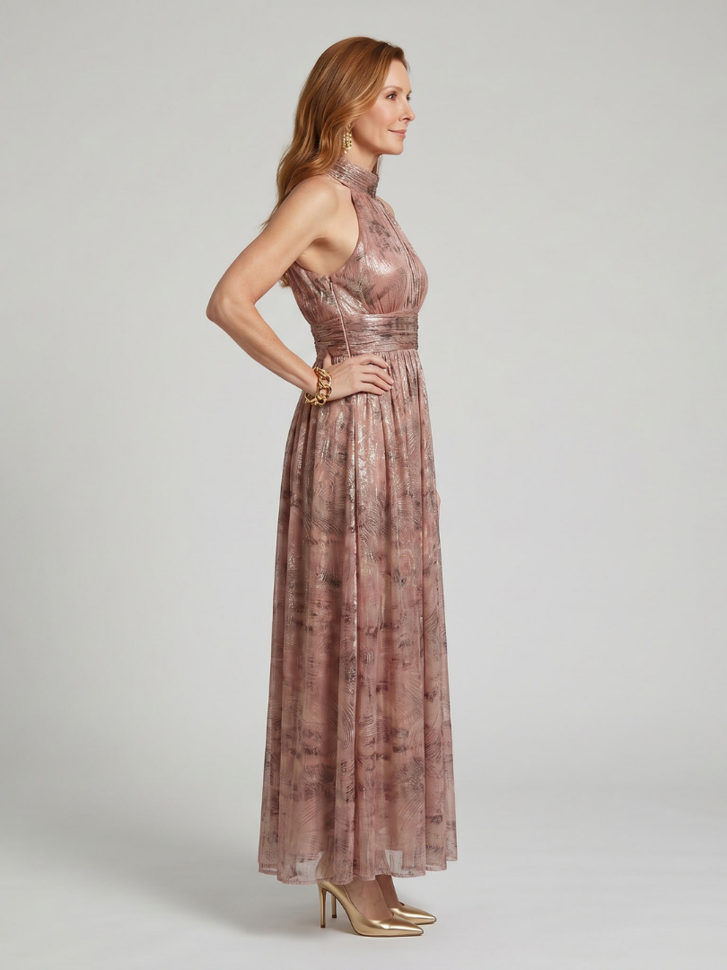 Sabine | High Neck Sleeveless Metallic Midi Dress