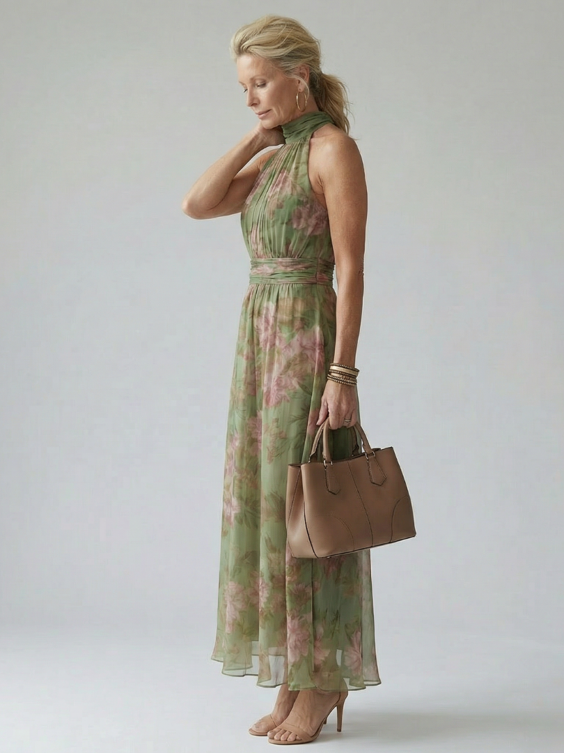 Mirelle | Gathered Halter Midi Dress