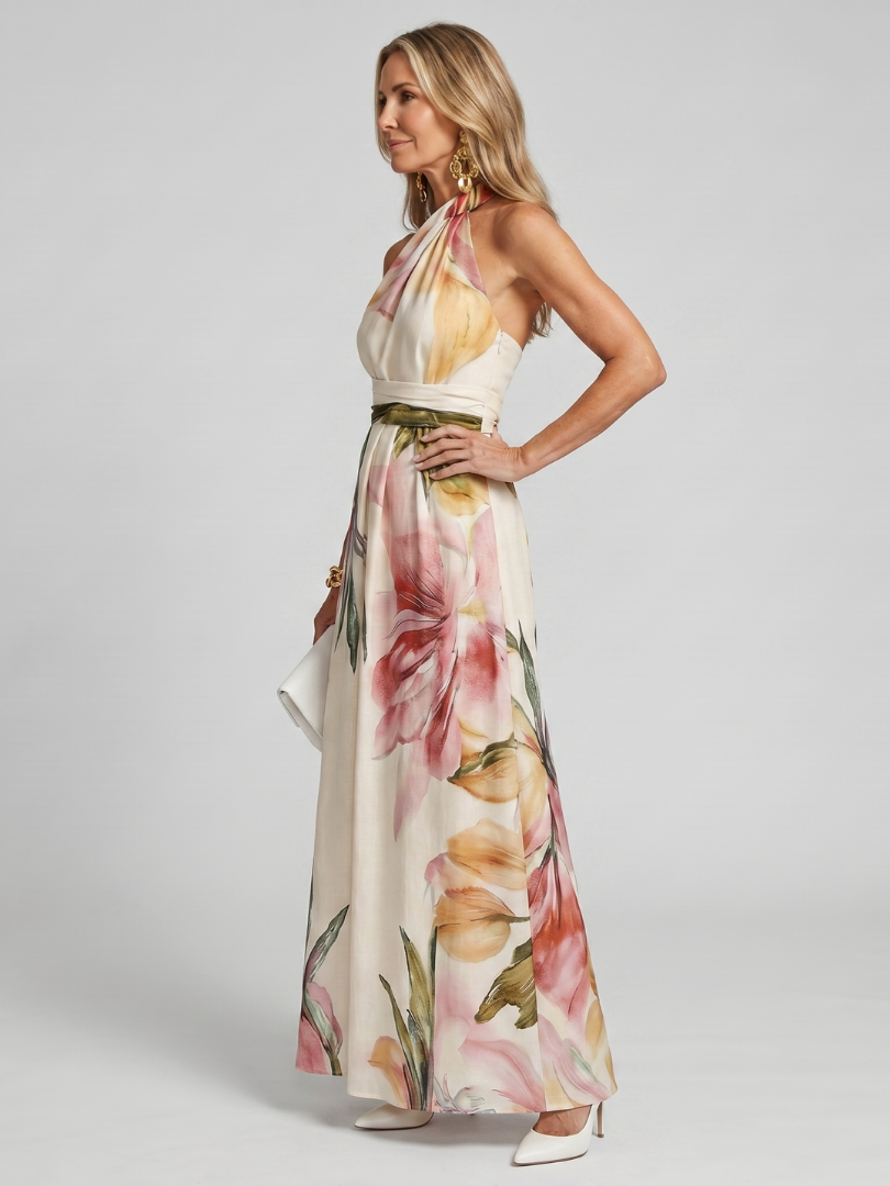 Georgine | Halter Neck Floral Print Sleeveless Maxi Dress