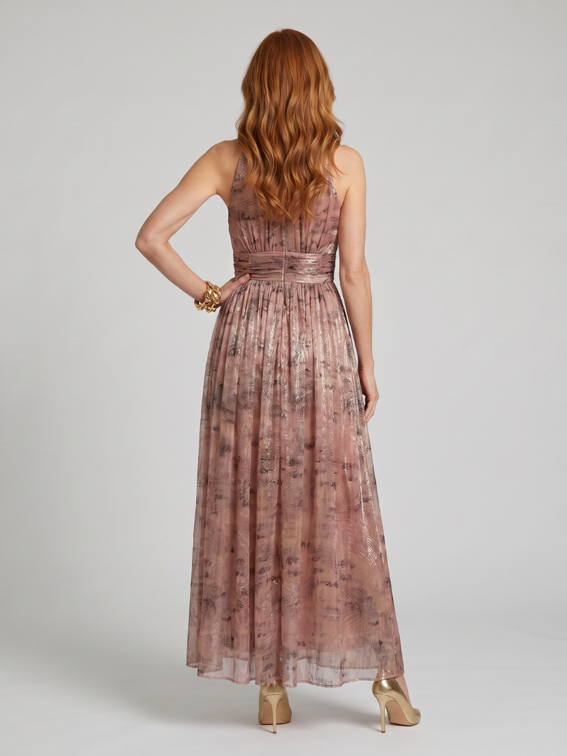 Sabine | High Neck Sleeveless Metallic Midi Dress