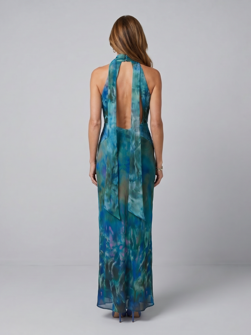 Isolde | High Neck Keyhole Sleeveless Maxi Dress