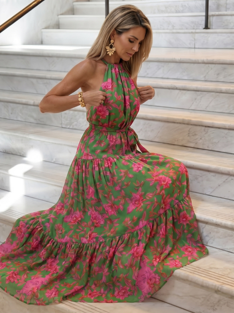 Calista | Gathered Floral Midi Dress