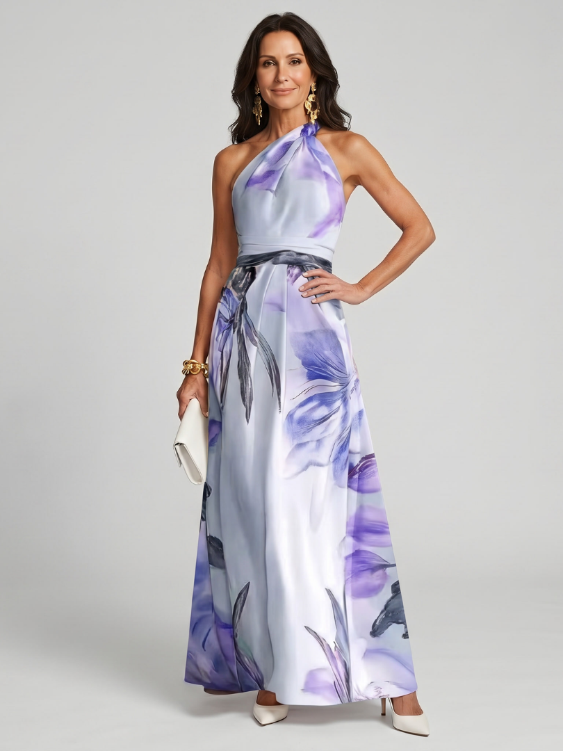 Georgine | Halter Neck Floral Print Sleeveless Maxi Dress