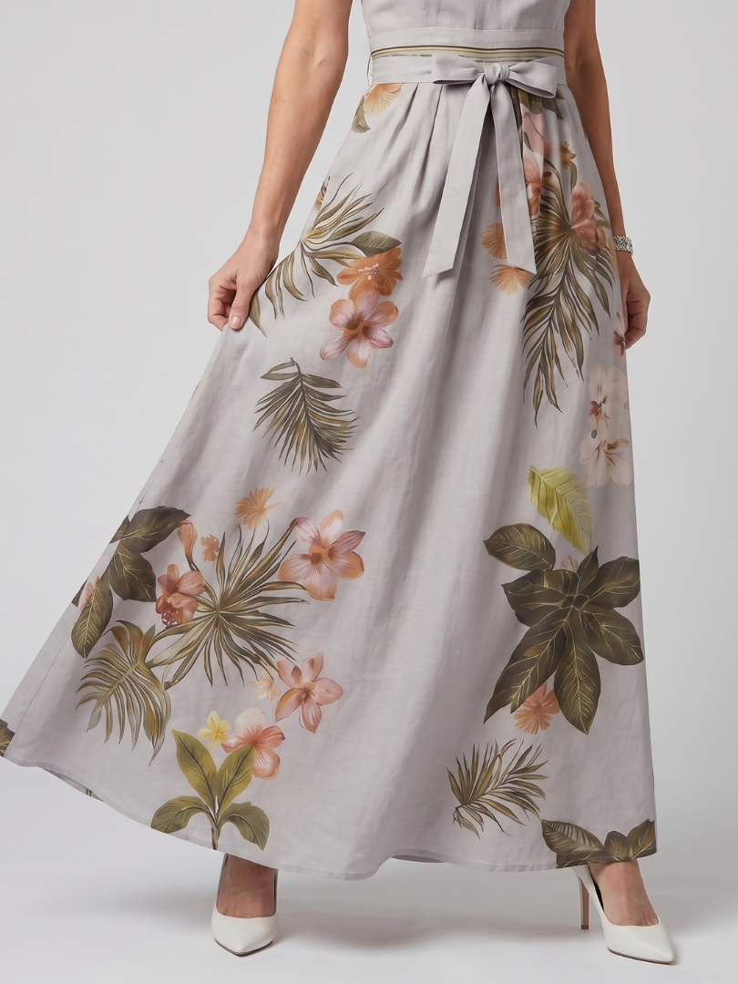 Marlowe | Gathered High Neck Botanical Print Maxi Dress